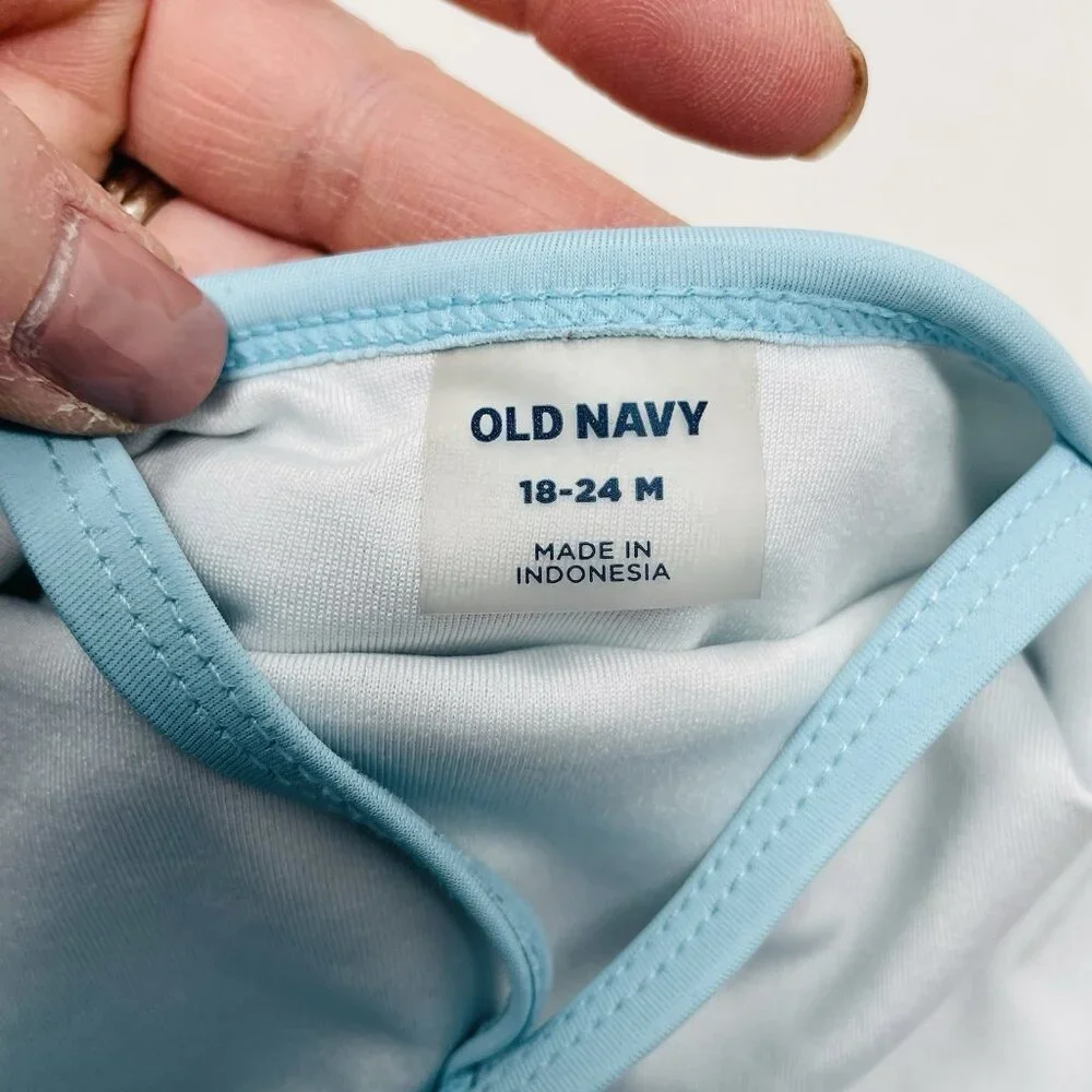 Old Navy Baby Girls 18-24 Months Striped/Solid One Piece Swimsuit 2-Pack 1064‎